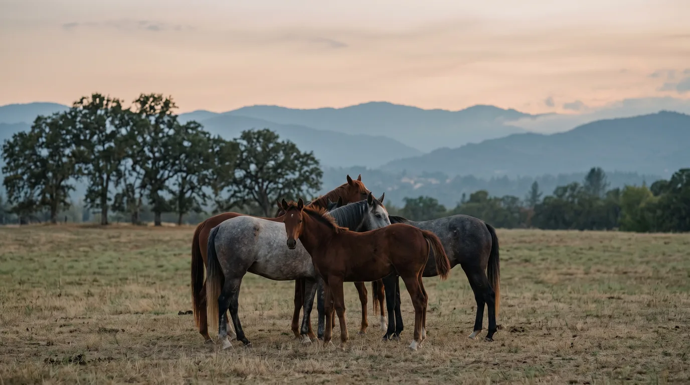 Chevaux en liberté, Centre équestre La Syrah, Ardèche